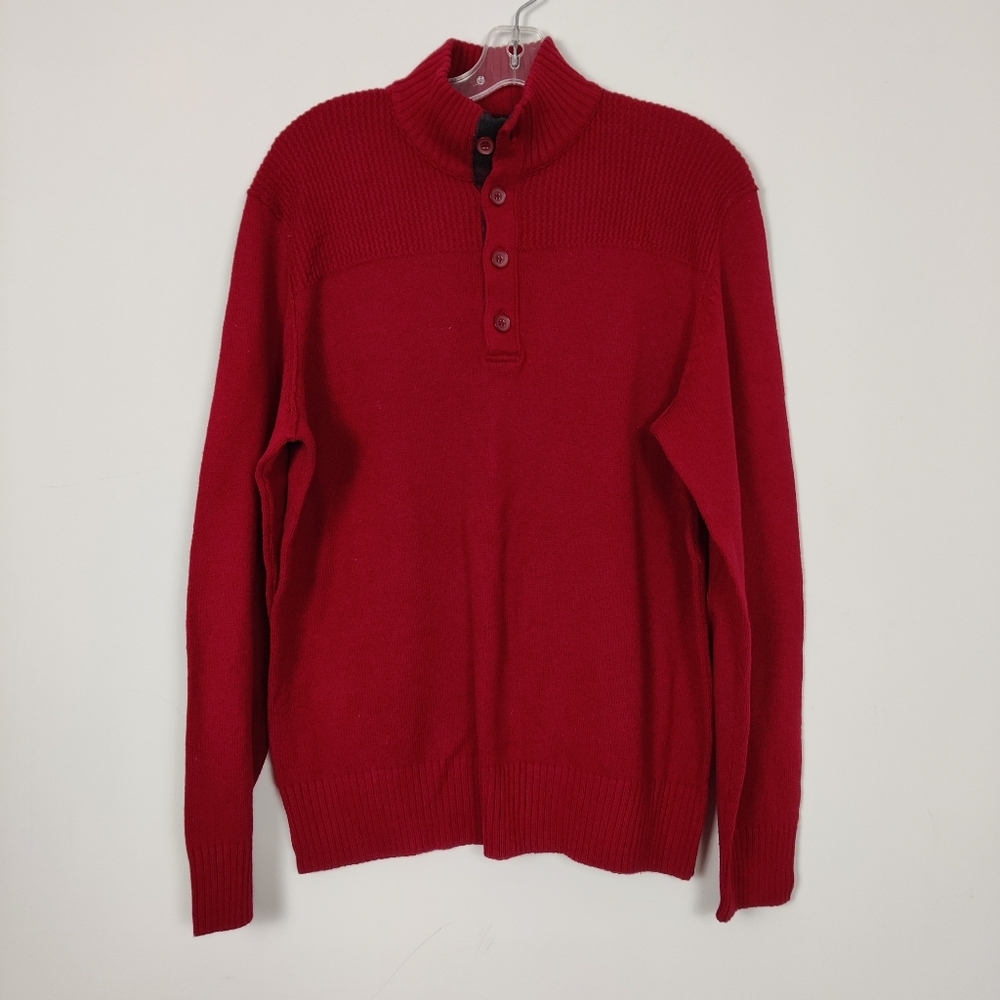 Cherokee Men's Red Button-Up Ribbed Knit Pullover Sweater Size Large Cotton
